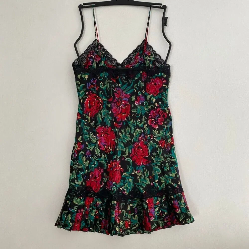 Victoria’s Secret Floral Slip Dress Lace Trim Mini Pleated Hem Size S